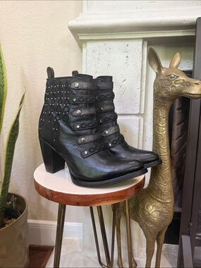 Cuadra Leather, Biker, Embellished, Goth, Ankle Bootie
